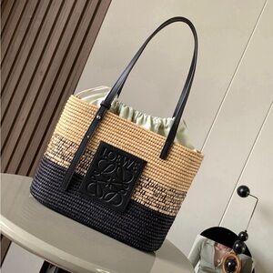Loewe Square Basket Tote Woven Raffia Small Ombré Black